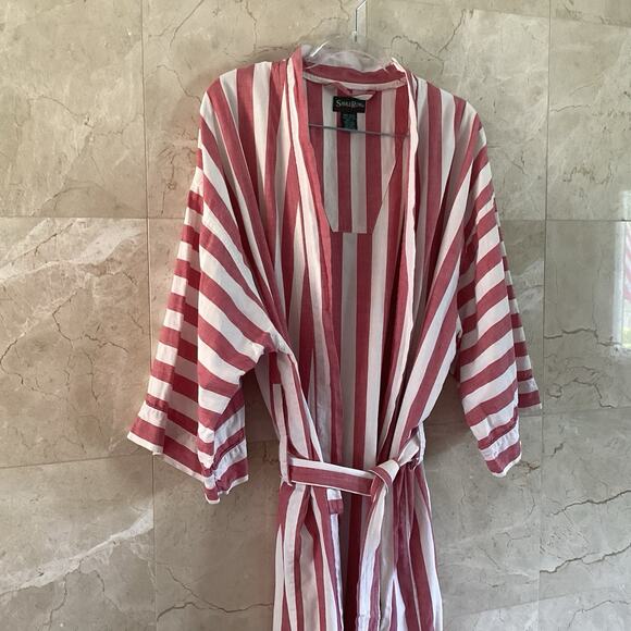 Savile Row Vintage Stripe Cotton Robe 80s Chambray Resortwear Lounge Unisex OS - Picture 3 of 8